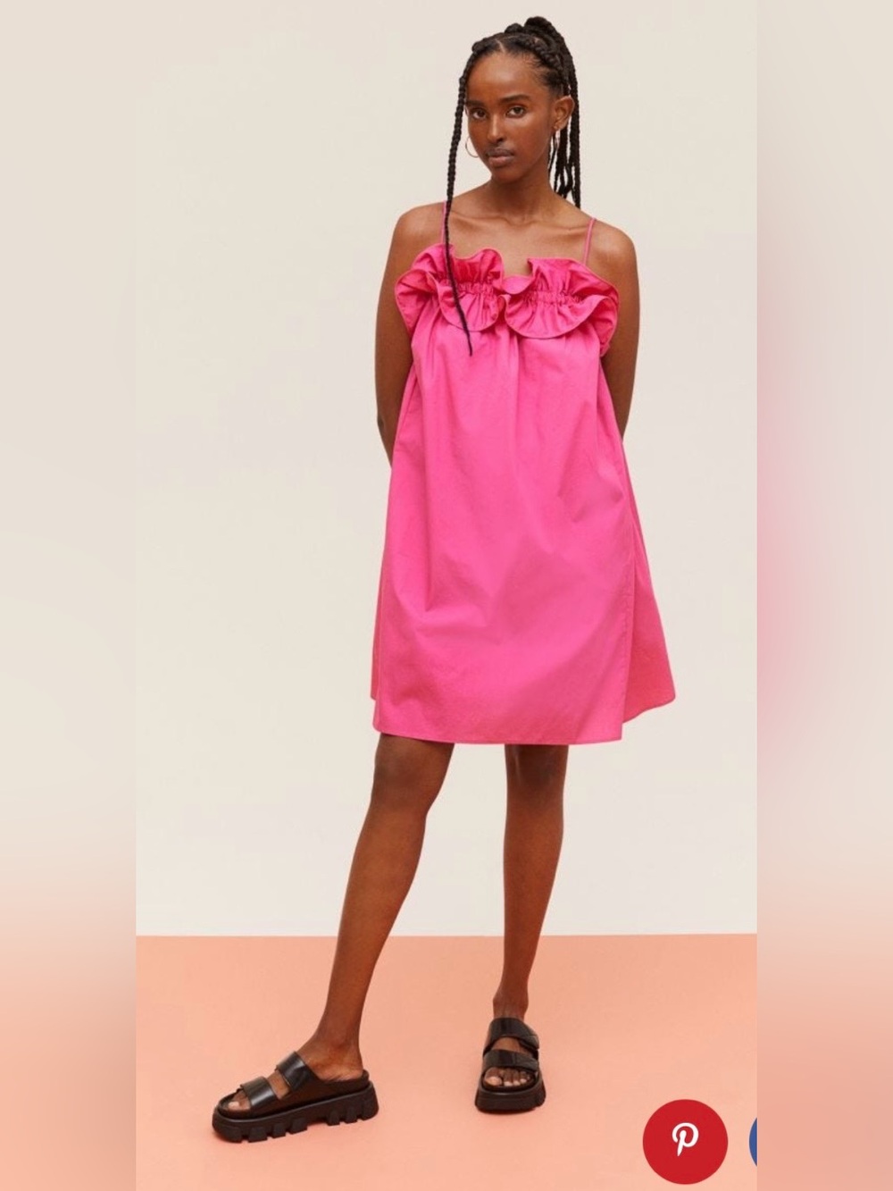 H&M Hot Pink Ruffle-Front Casual Dress